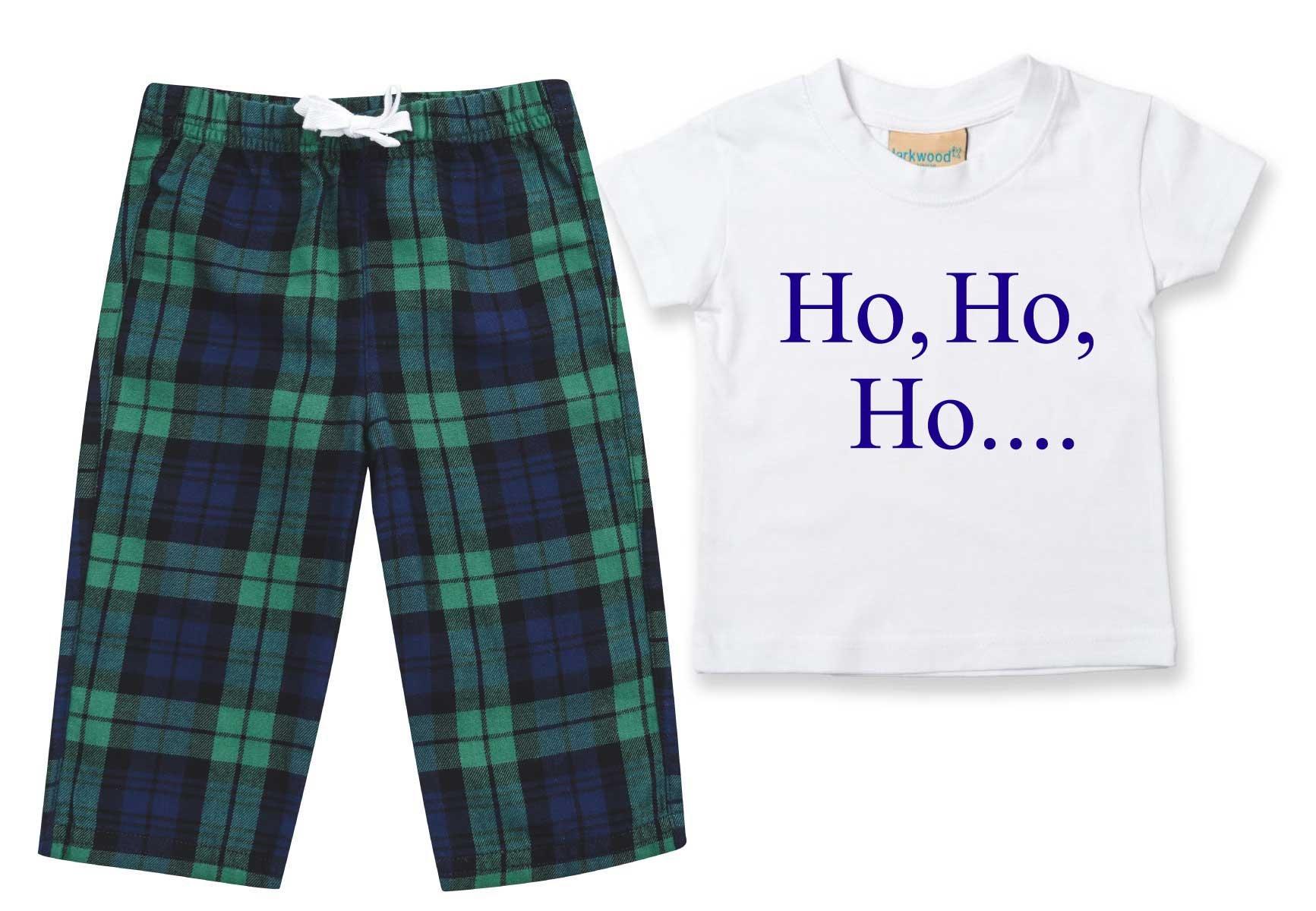 Ho Ho Ho Christmas Pyjamas Children Tartan Trouser Bottoms Pyjama Set