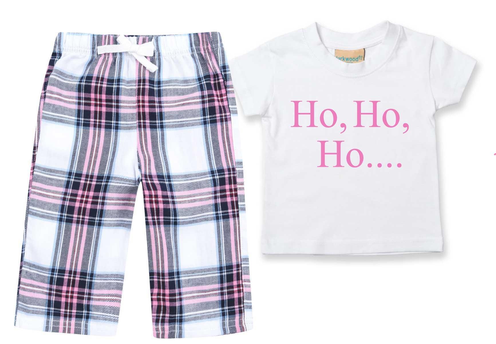Ho Ho Ho Christmas Pyjamas Children Tartan Trouser Bottoms Pyjama Set