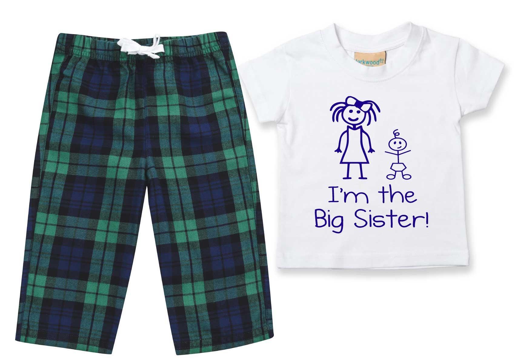 I'm The Big Sister Pyjamas Children Tartan Trouser Bottoms Pyjama Set  Sister