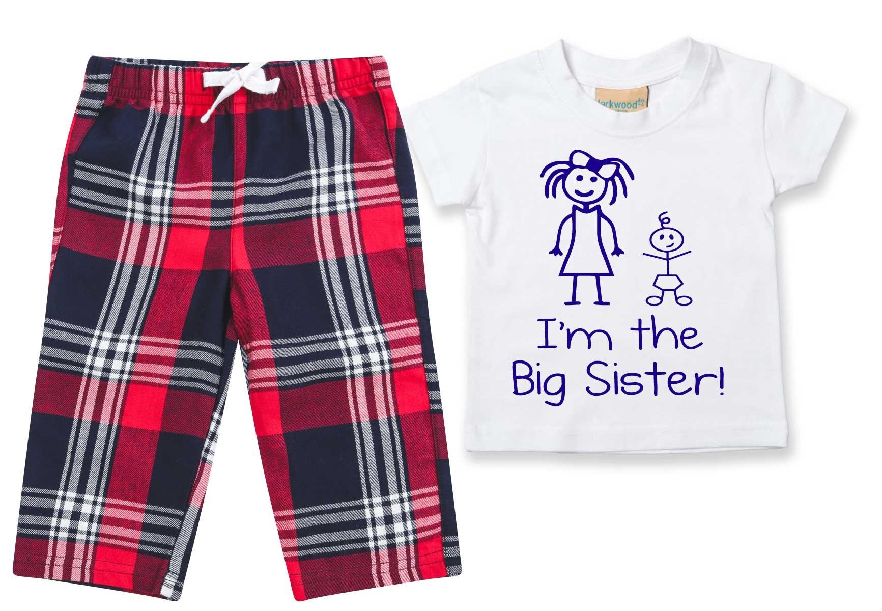 I'm The Big Sister Pyjamas Children Tartan Trouser Bottoms Pyjama Set  Sister