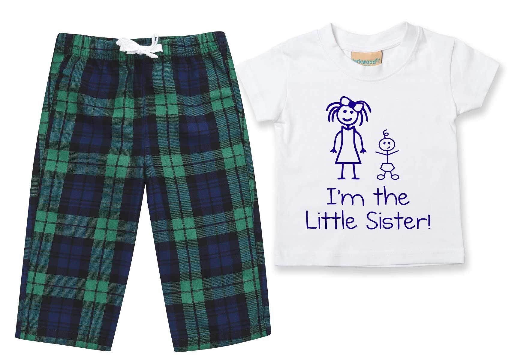 I'm The Little Sister Pyjamas Children Tartan Trouser Bottoms Pyjama Set  Sister