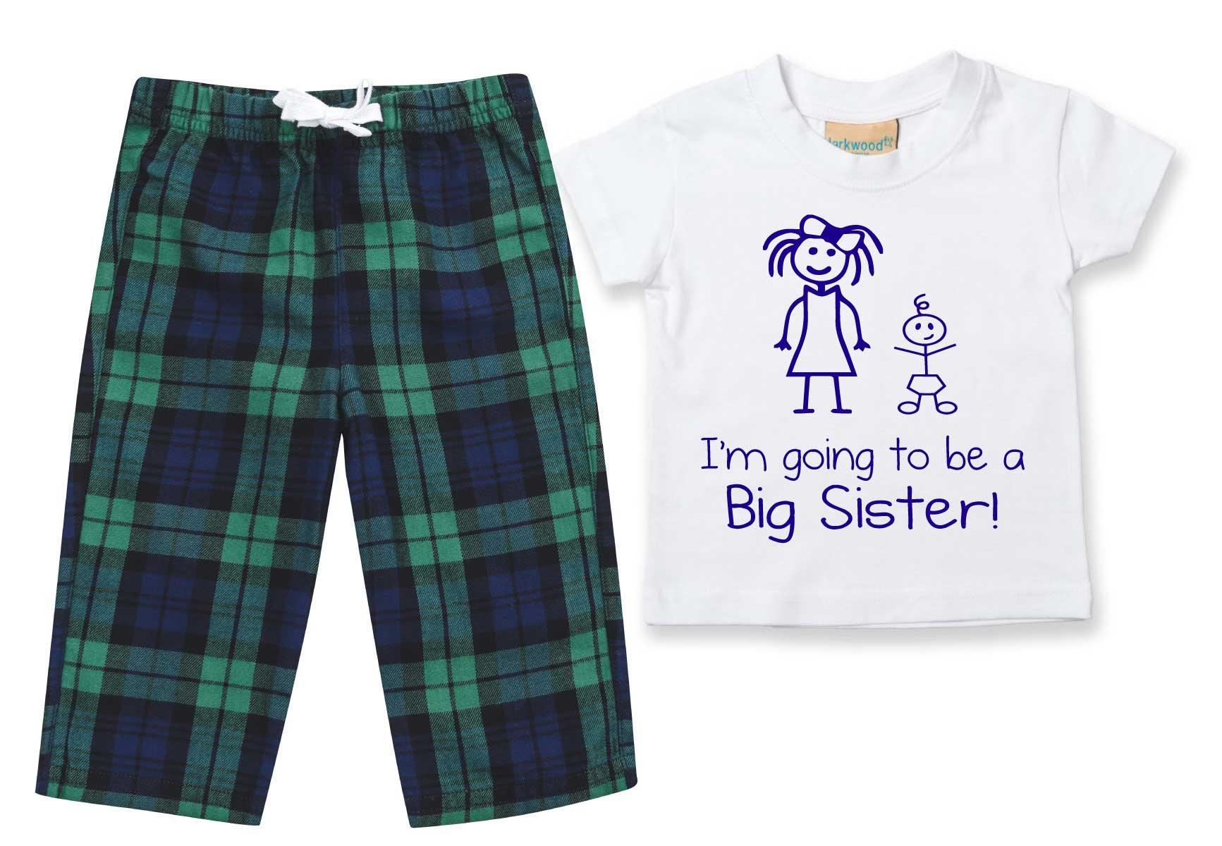 I'm Going To Be A Big Sister Pyjamas Children Tartan Trouser Bottoms Pyjama Set  Sister