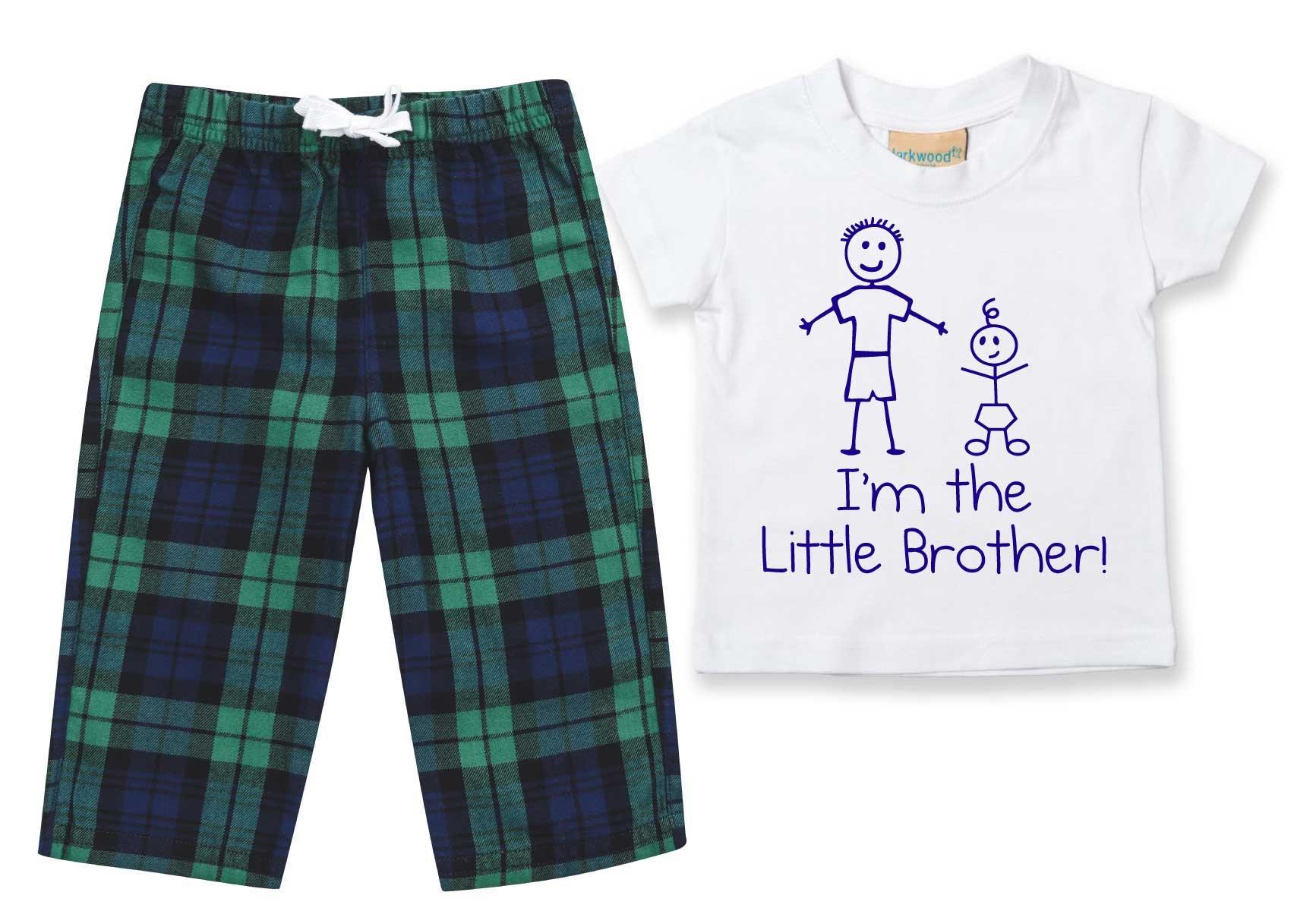 I'm The Little Brother Pyjamas Children Tartan Trouser Bottoms Pyjama Set Little Brother
