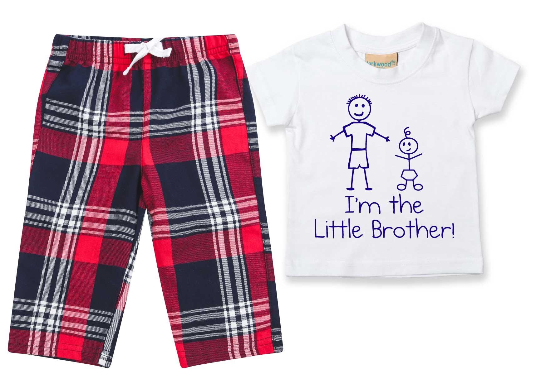 I'm The Little Brother Pyjamas Children Tartan Trouser Bottoms Pyjama Set Little Brother