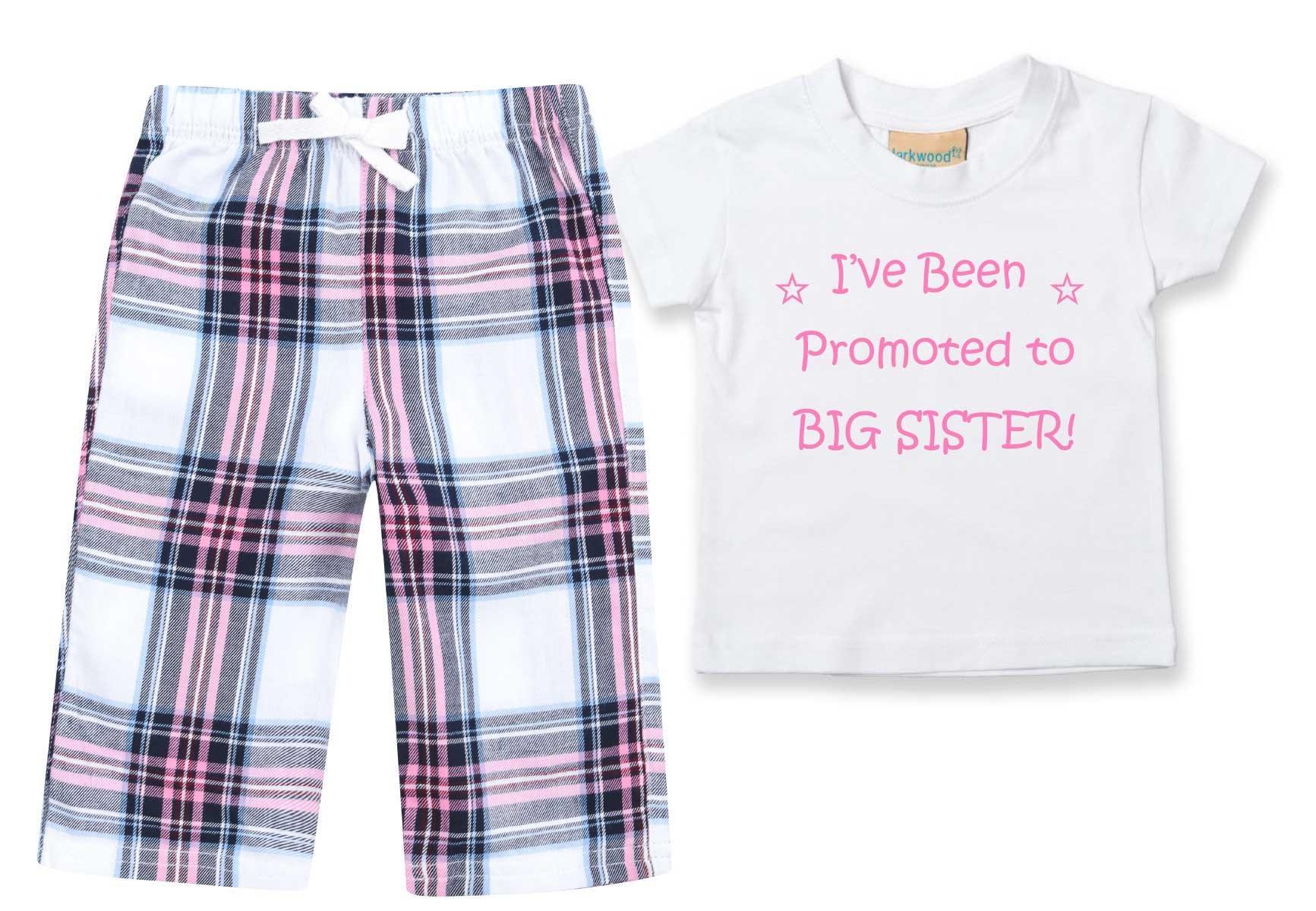 I've Been Promoted To Big Sister Pyjamas Children Tartan Trouser Bottoms Pyjama Set