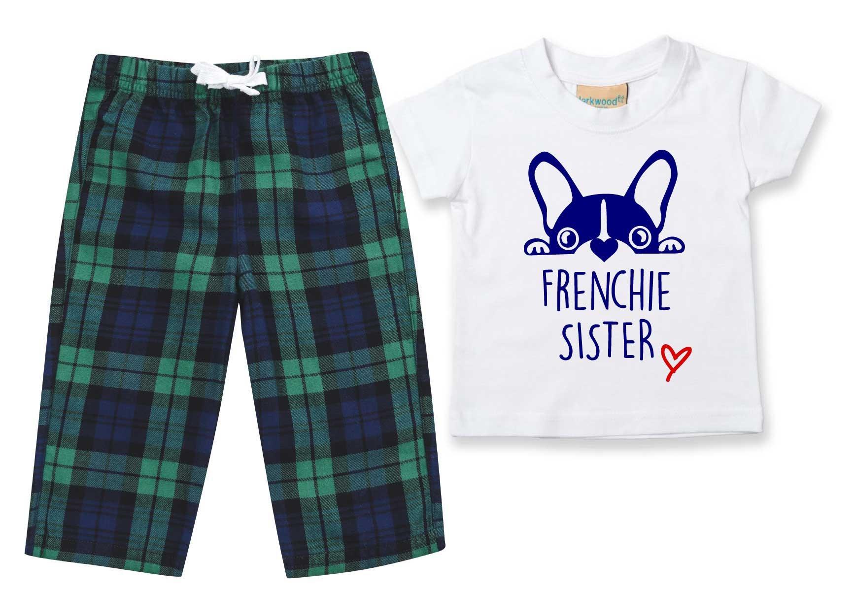 Frenchie Sister Pyjamas Children Tartan Trouser Bottoms Pyjama Set French Bulldog