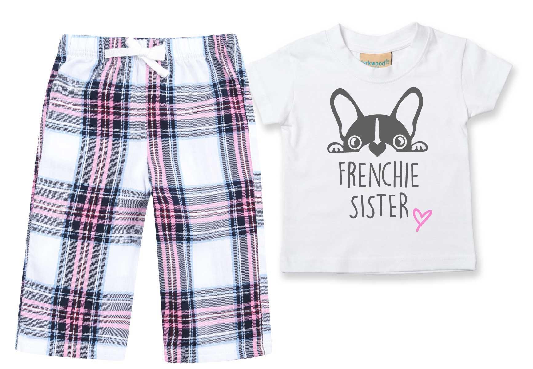 Frenchie Sister Pyjamas Children Tartan Trouser Bottoms Pyjama Set French Bulldog
