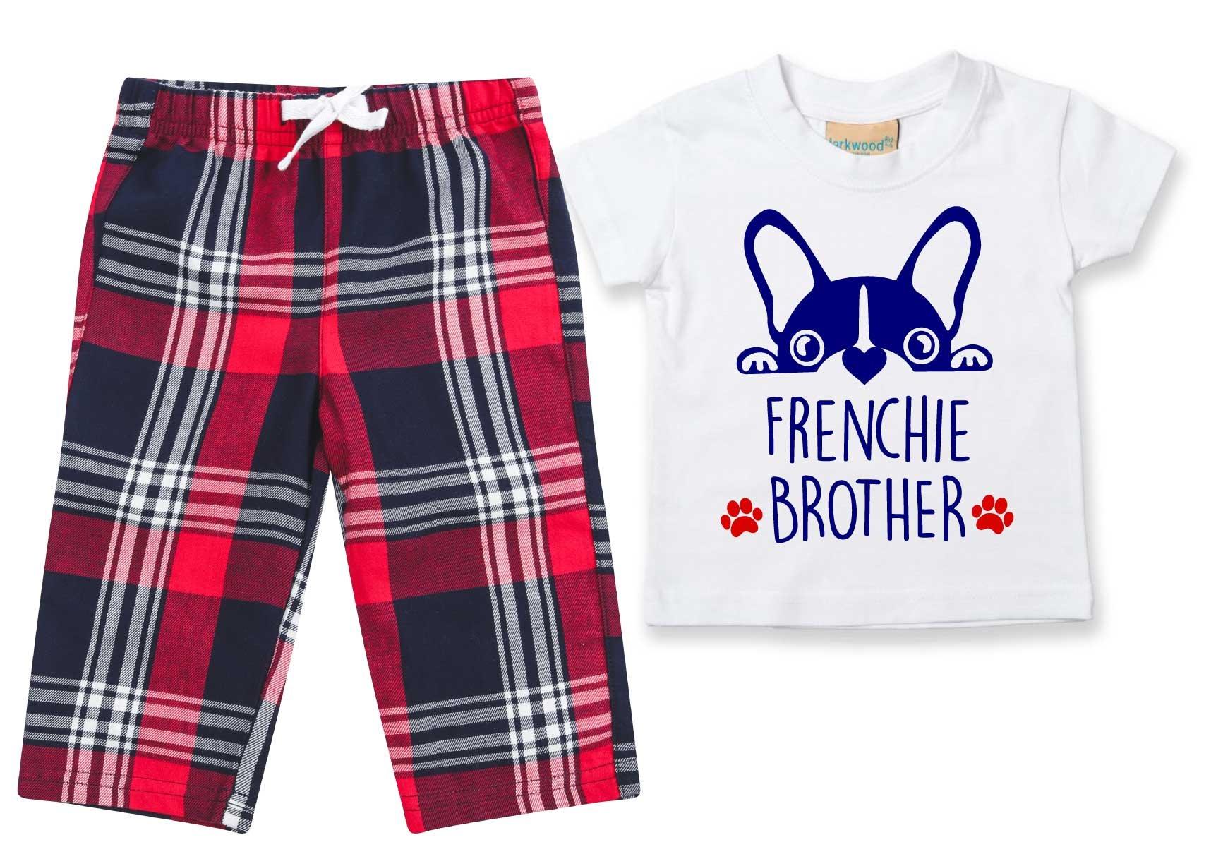 Frenchie Brother Pyjamas Children Tartan Trouser Bottoms Pyjama Set French Bulldog