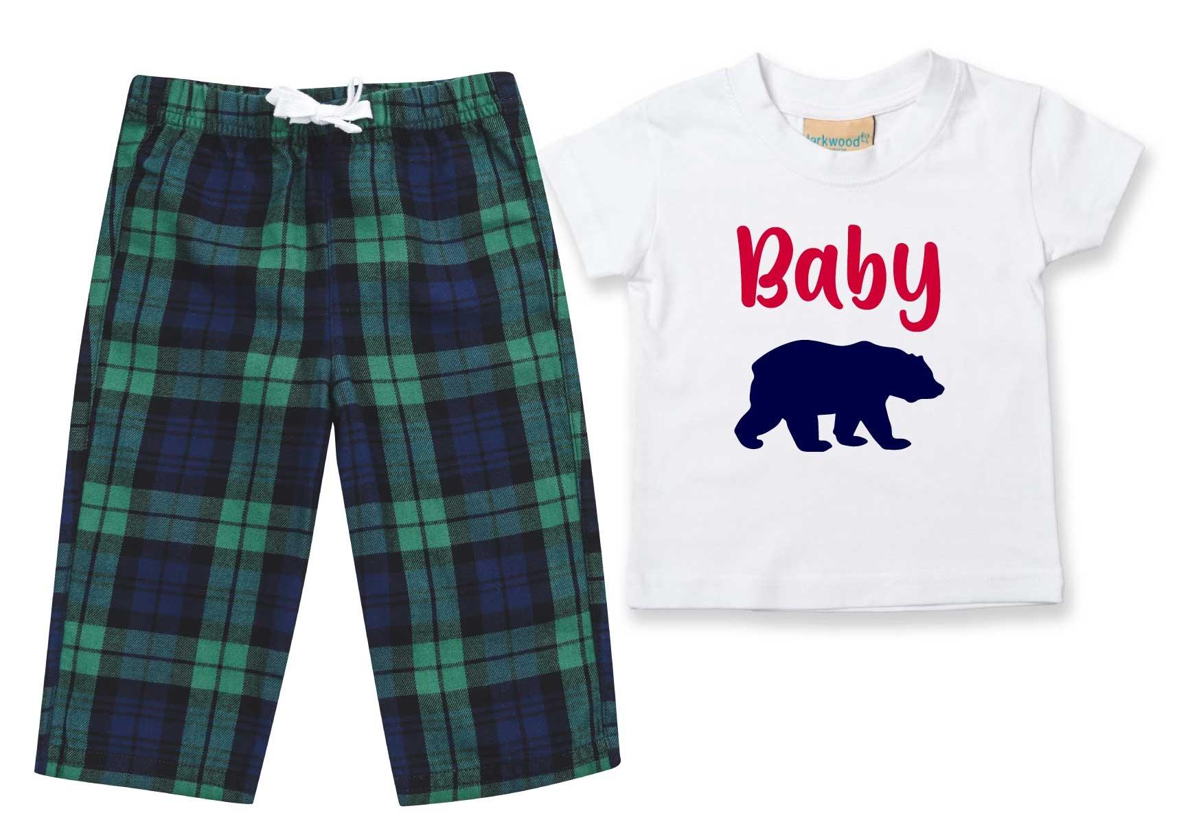 Baby Bear Pyjamas Children Tartan Trouser Bottoms Pyjama Set Christmas