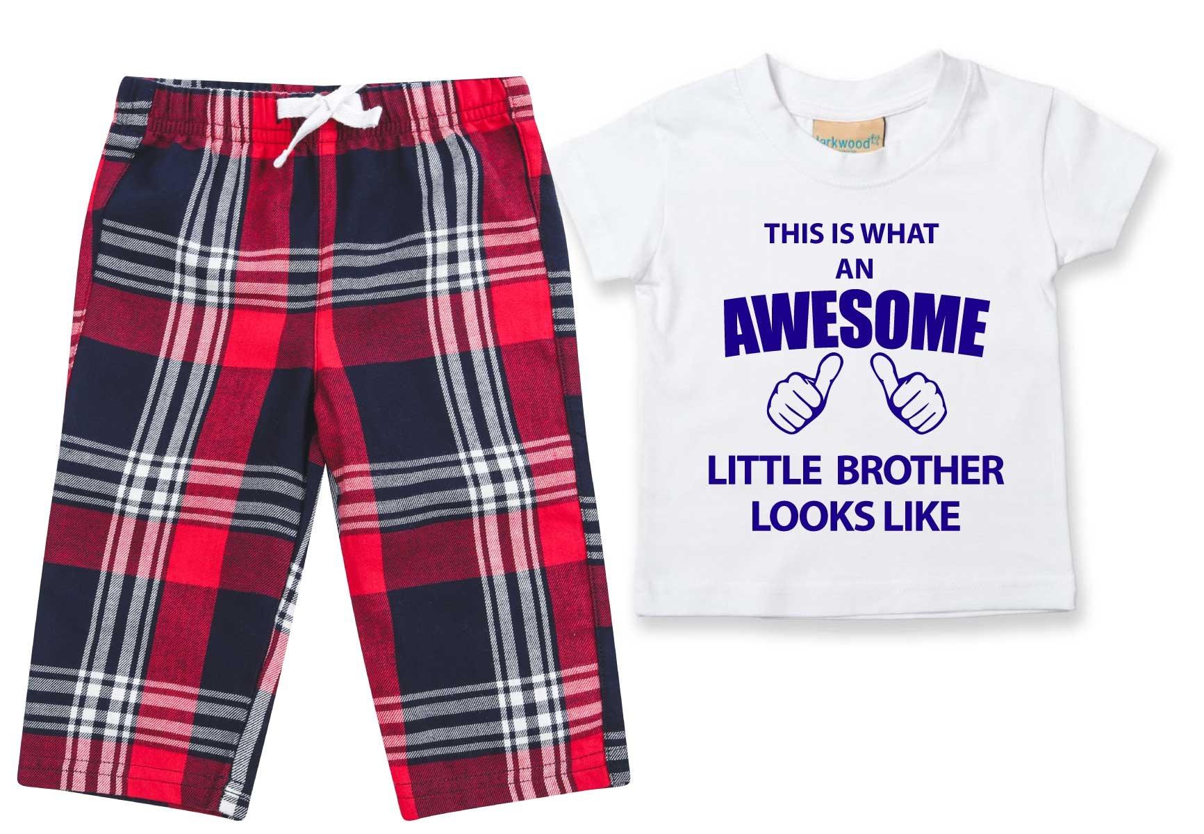Awesome Little Brother Pyjamas Children Tartan Trouser Bottoms Pyjama Set Little Brother