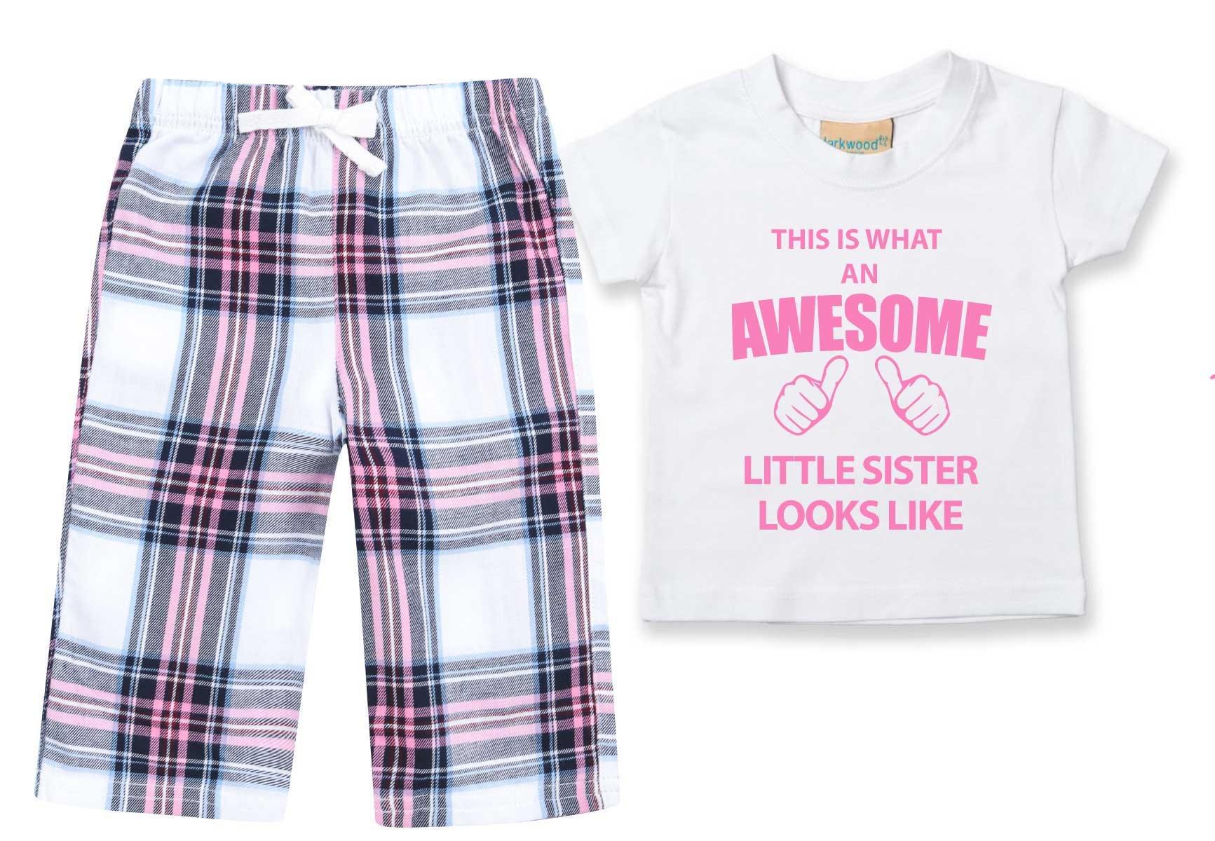 Awesome Little Sister Pyjamas Children Tartan Trouser Bottoms Pyjama Set  Sister