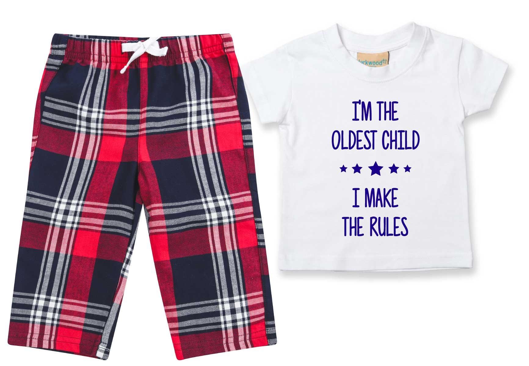 I'm The Oldest I Make The Rules Pyjamas Children Tartan Trouser Bottoms Pyjama Set