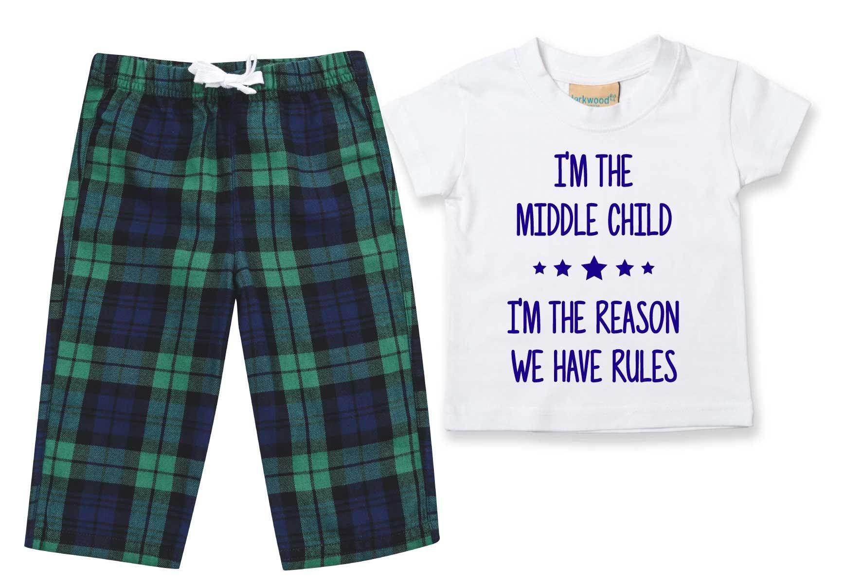 I'm In The Middle I'm The Reason We Have Rules Pyjamas Children Tartan Trouser Bottoms Pyjama Set