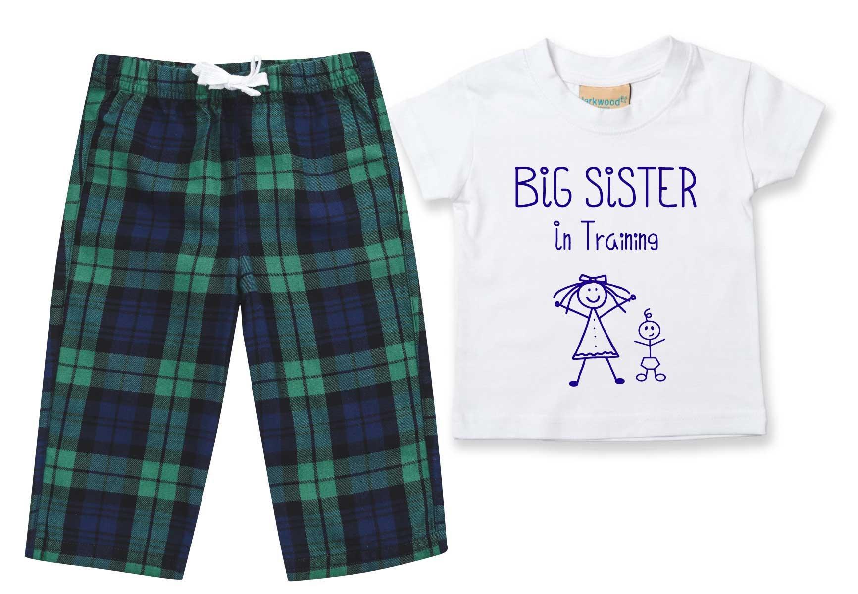 Big Sister In Training Pyjamas Children Tartan Trouser Bottoms Pyjama Set