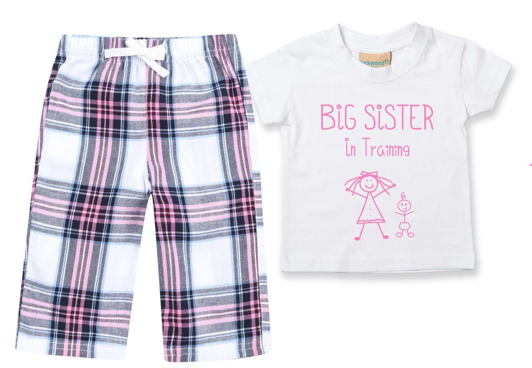 Big Sister In Training Pyjamas Children Tartan Trouser Bottoms Pyjama Set