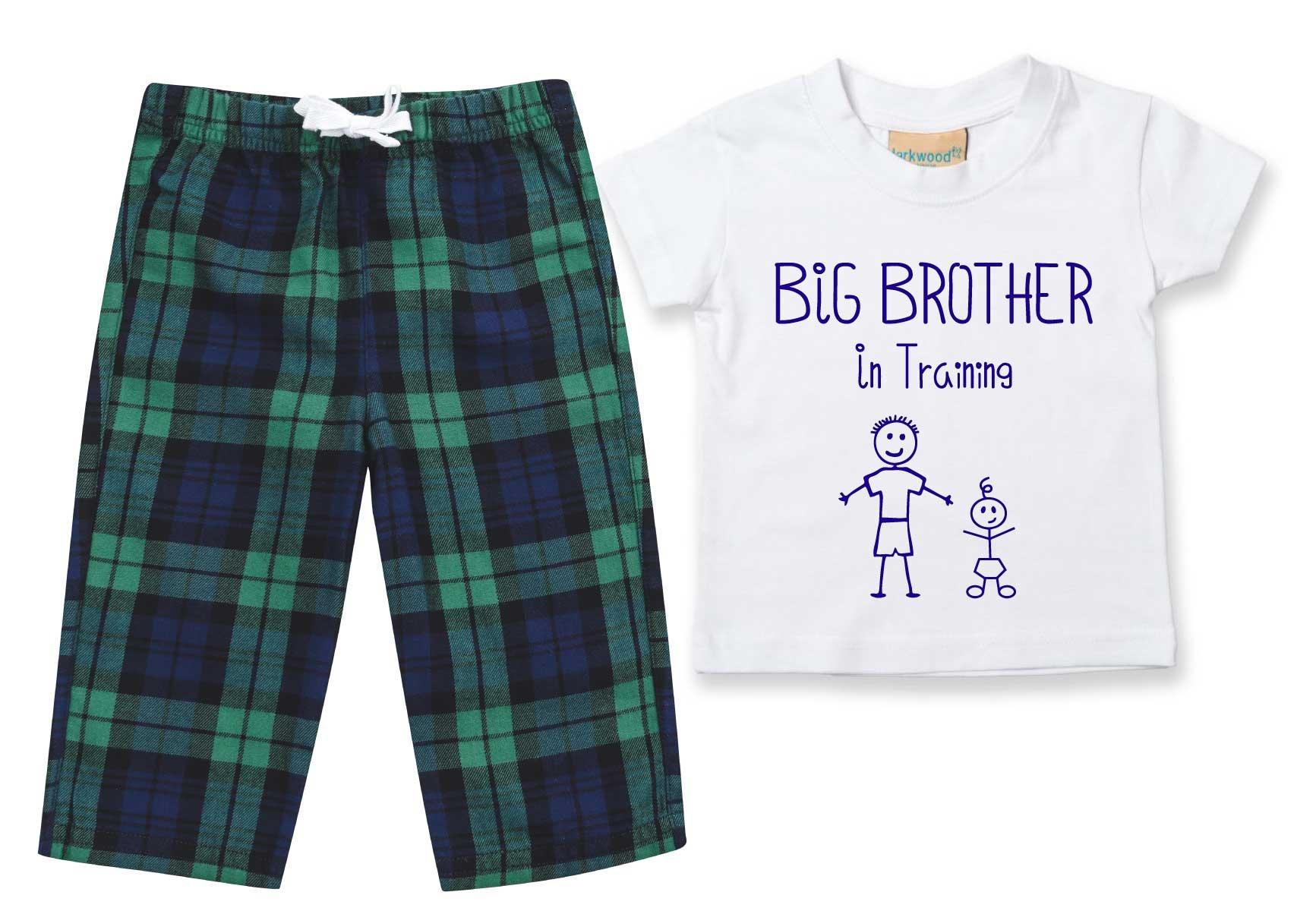 Big Brother In Training Pyjamas Children Tartan Trouser Bottoms Pyjama Set Little Brother