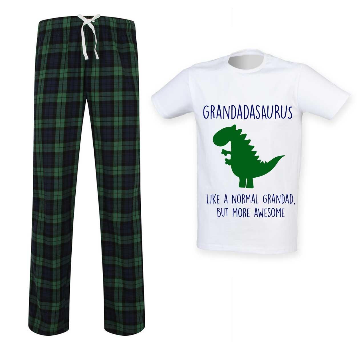 Grandad Dinosaur Tartan Trouser Pyjama Set Family