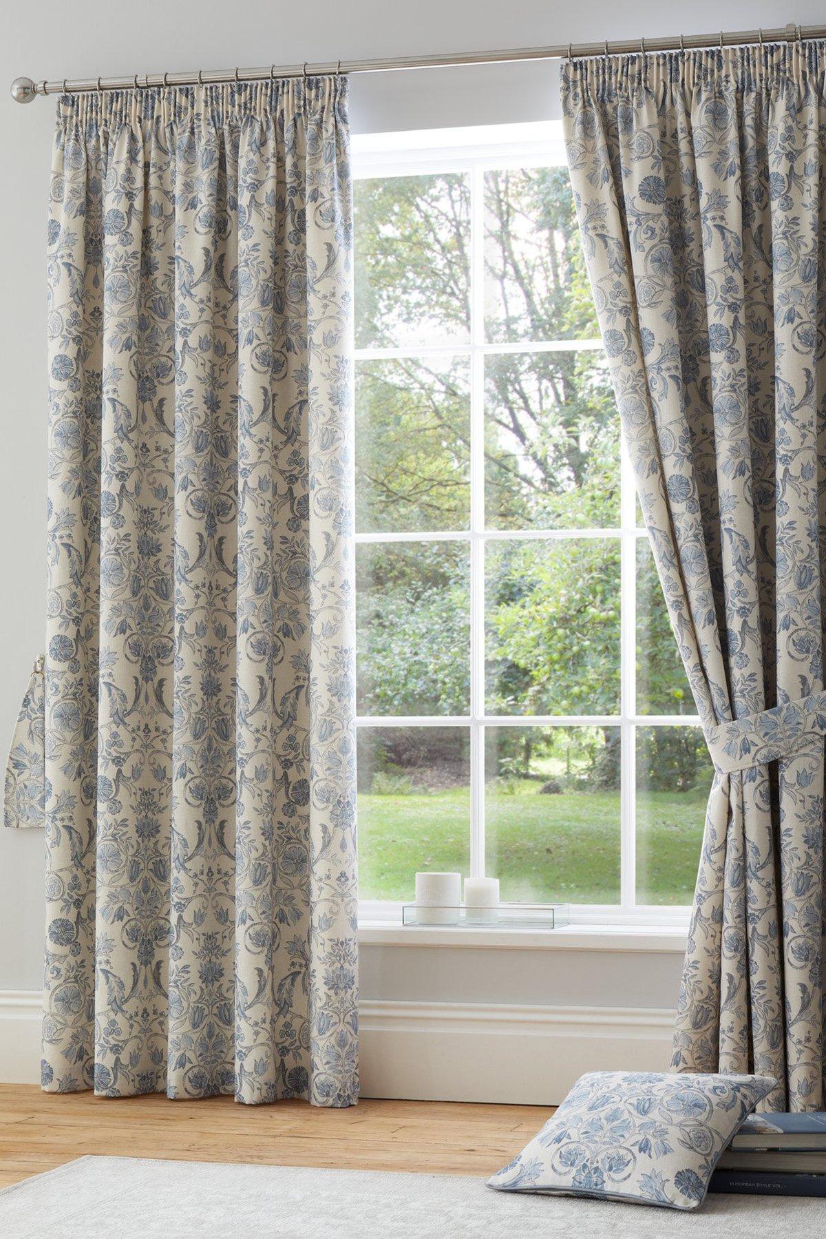 'Averie' Pair of Pencil Pleat Curtains With Tie-Backs