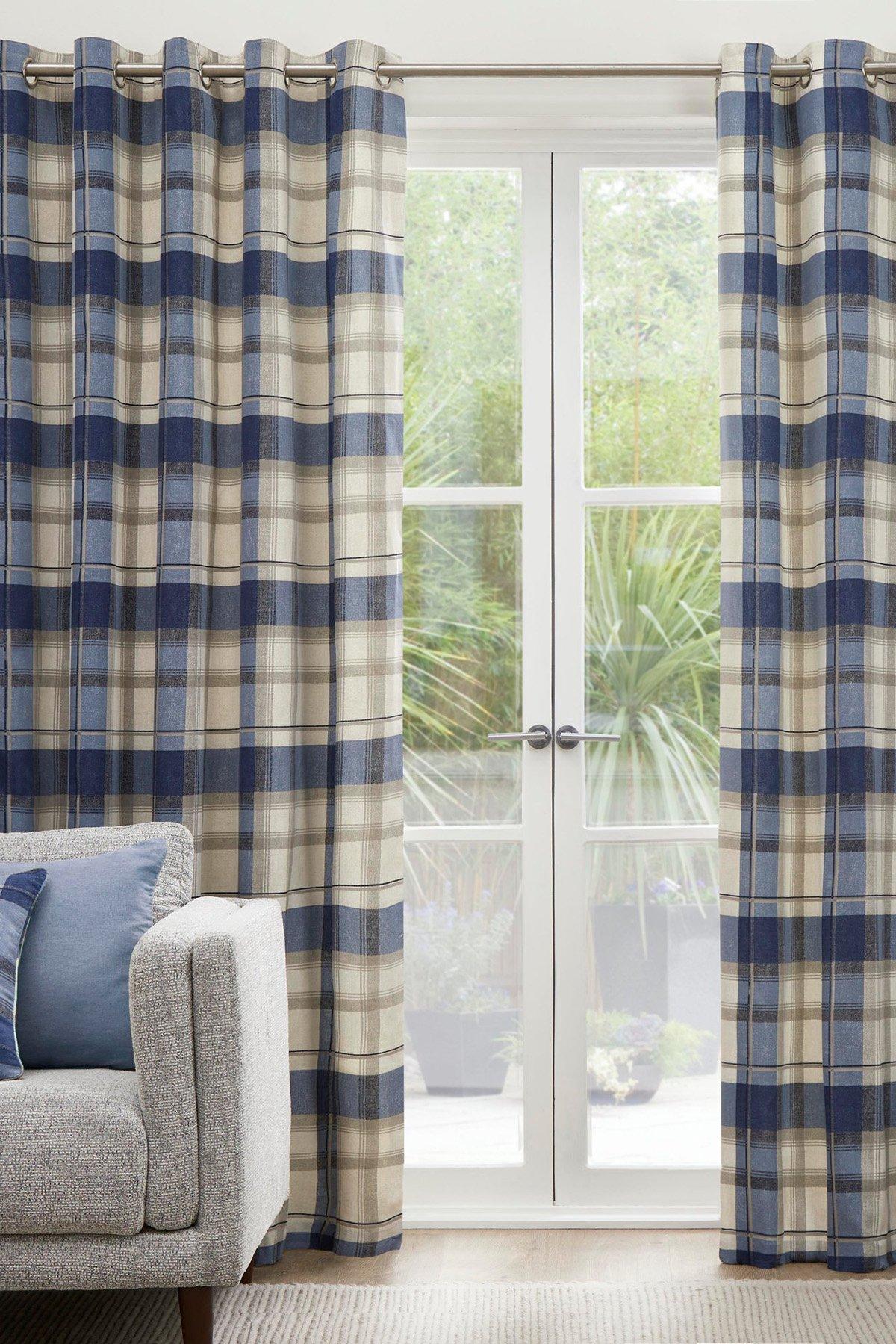 'Balmoral Check' Country Checked Pattern Pair of Eyelet Curtains