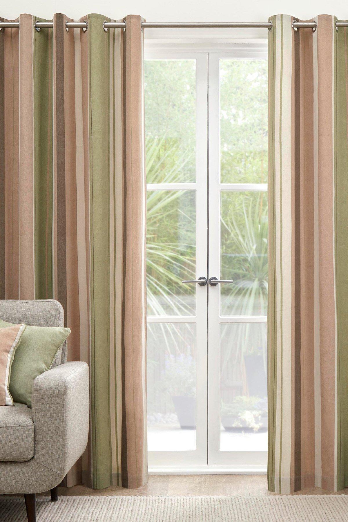'Whitworth Stripe' Fully Lined 100% Cotton Eyelet Curtains