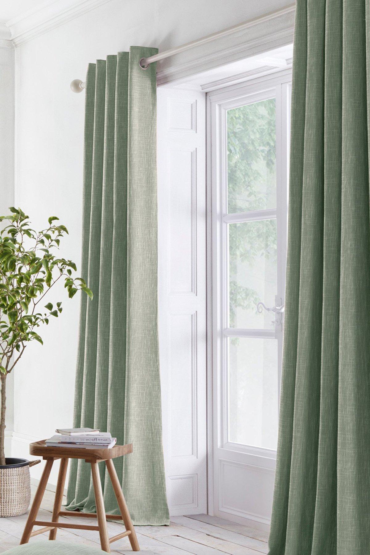 'Boucle' Textured Jacquard Pair of Eyelet Curtains