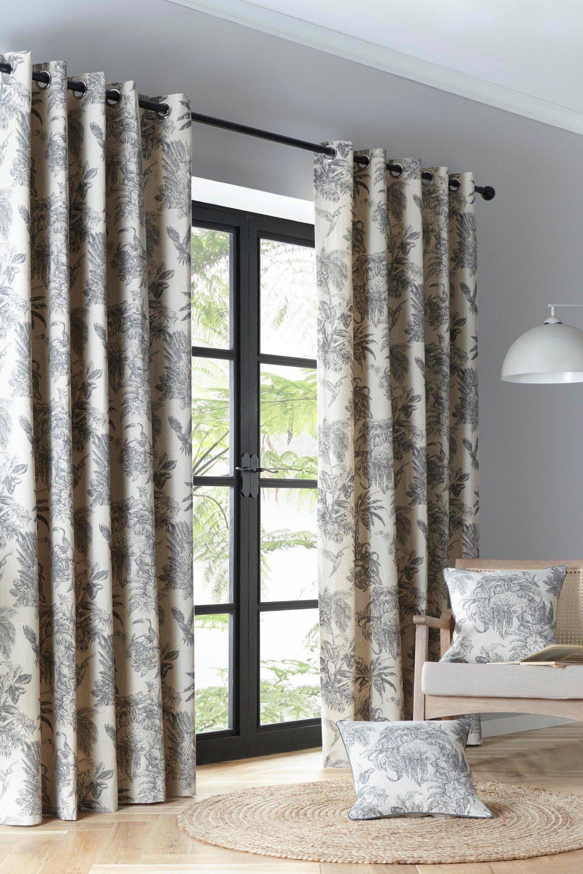 'Saranda' Tropical Print Light Filtering Pair of Eyelet Curtains