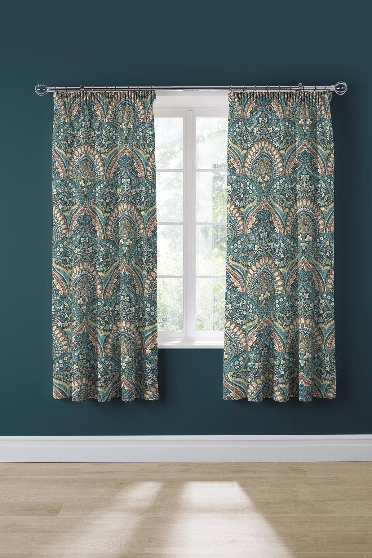 'Palais' Lined Pair of Pencil Pleat Curtains With Tie-Backs
