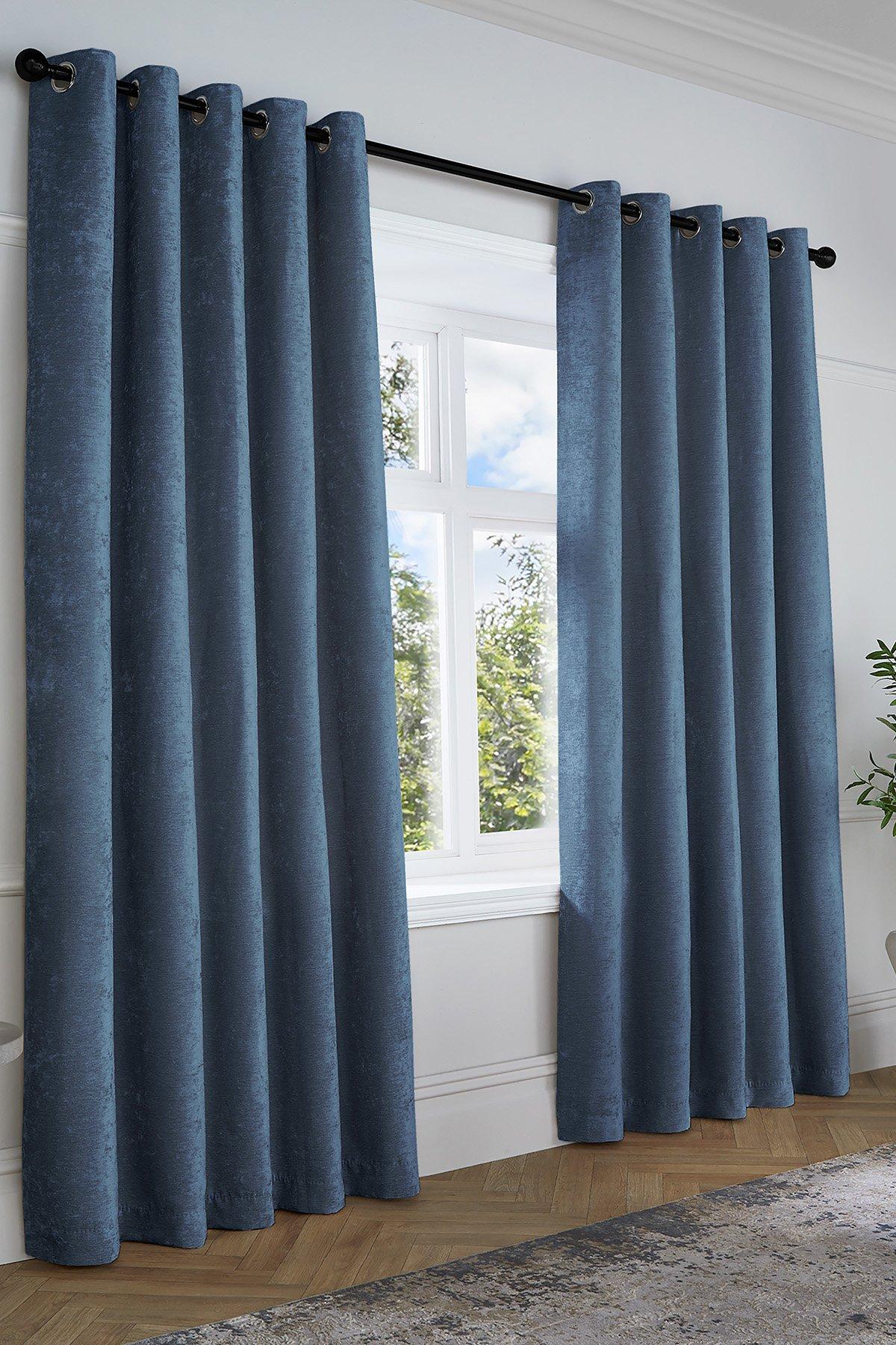 'Textured Chenille' Textured Pair of Eyelet Curtains