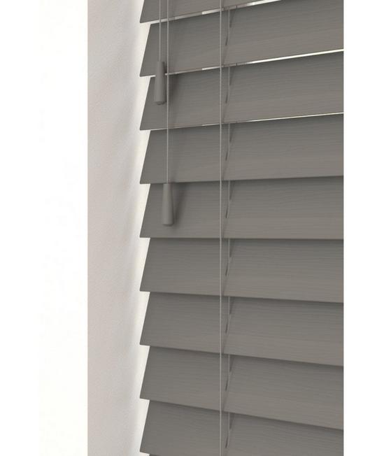 New Edge Blinds Smooth Grey 50mm Fine Grain Slatted Faux Wood Venetian Blinds with Strings 130cm Drop 1