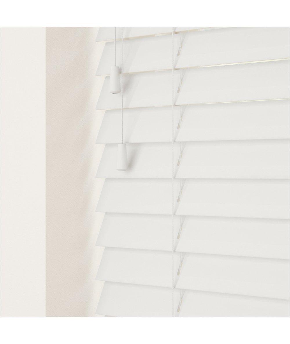 Smooth Finish Faux Wood Venetian Blinds with Strings 130cm Drop Ultra White