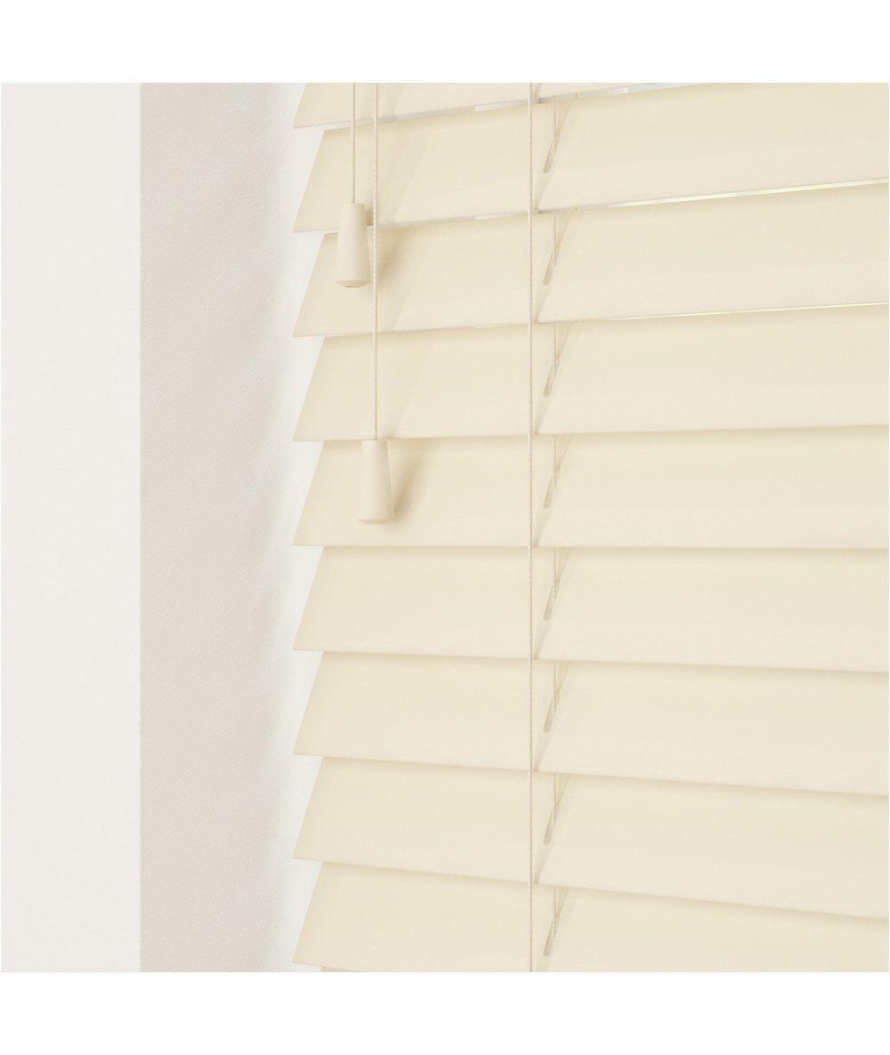 Smooth Finish Faux Wood Venetian Blinds with Strings 130cm Drop Creme