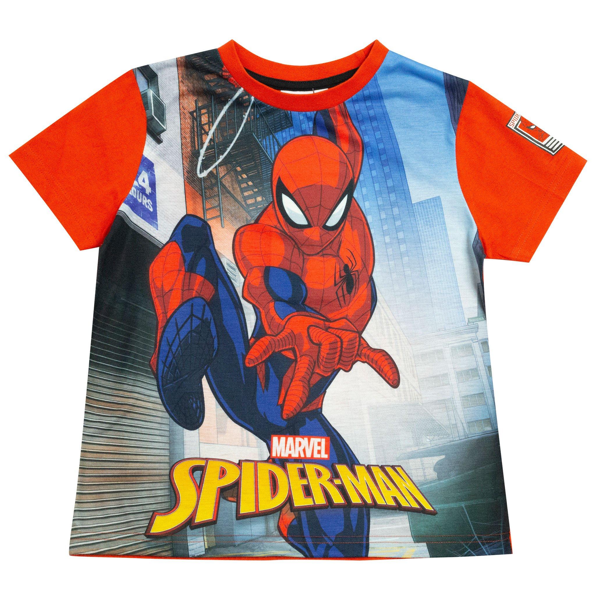 Comics Spiderman Swinging Through The City T-Shirt