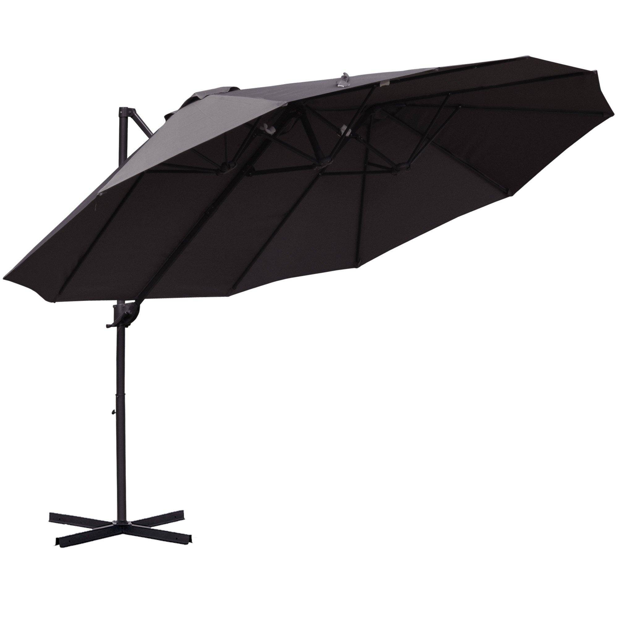 Double Canopy Offset Parasol Umbrella Garden Shade Steel Canopy