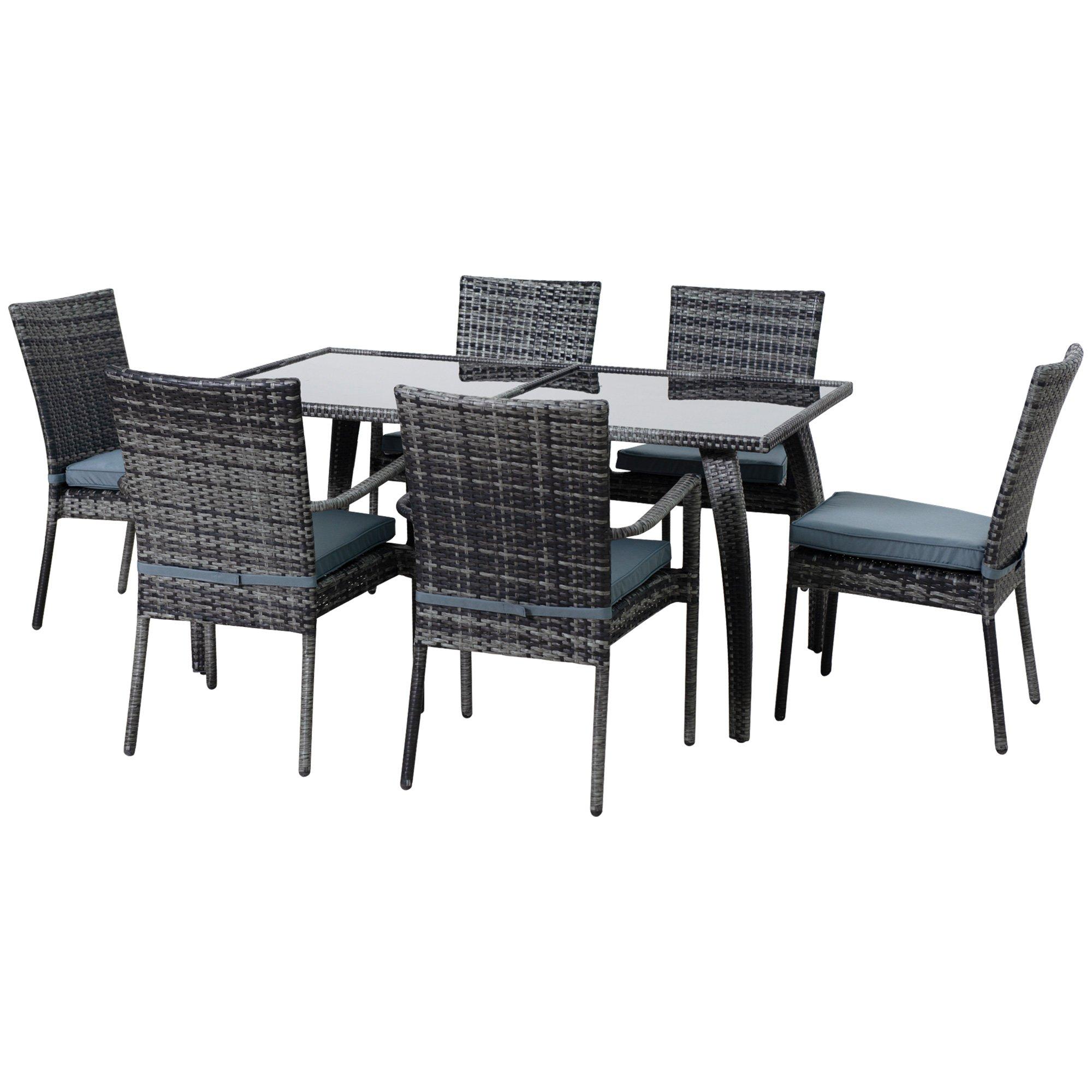 Photos - Garden Furniture Outsunny 7 Pieces Rattan Dining Set Furniture Garden Tempered Table Cushion Wicker 