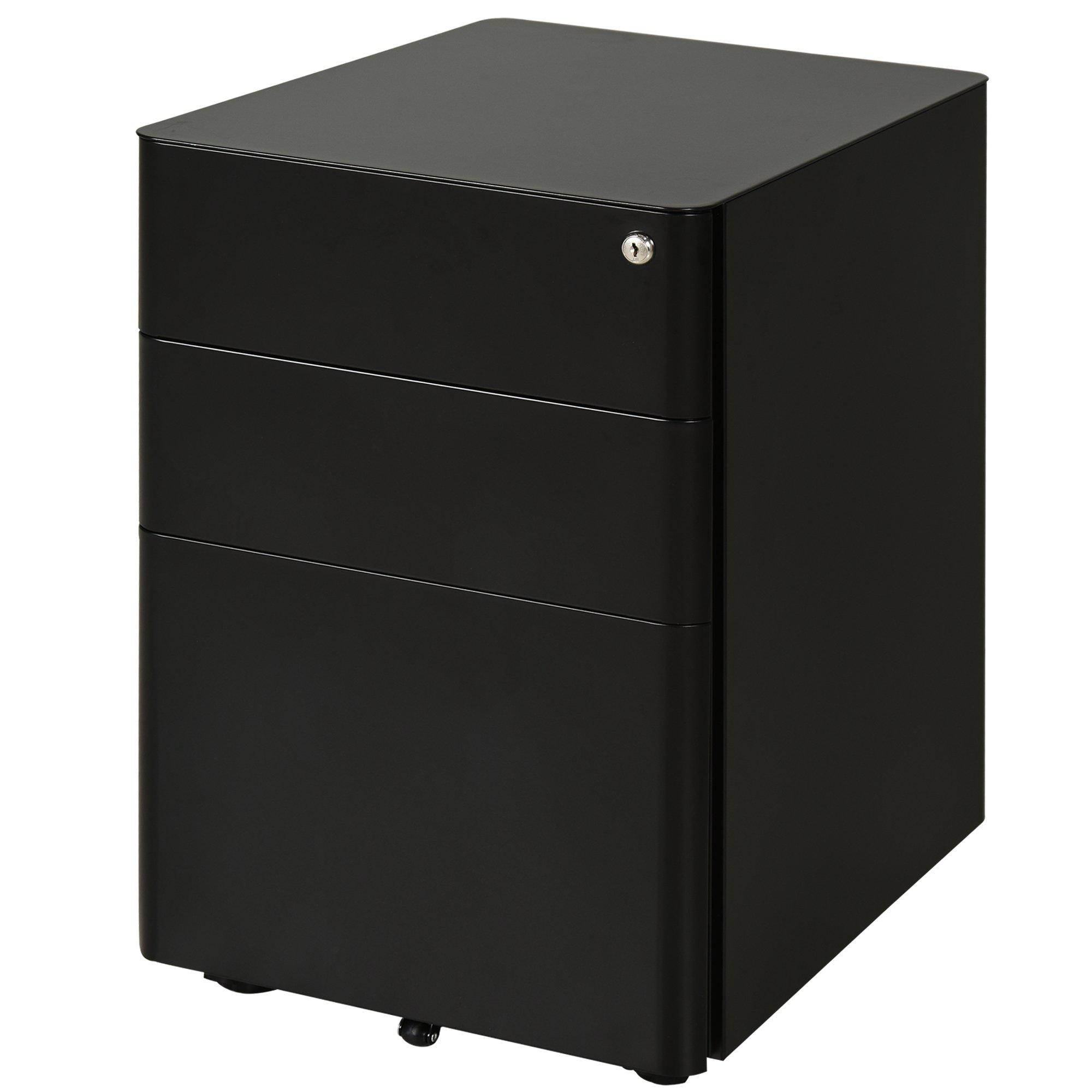 3 Drawer Metal Filing Cabinet Lockable 4 Wheels Compact Under Desk