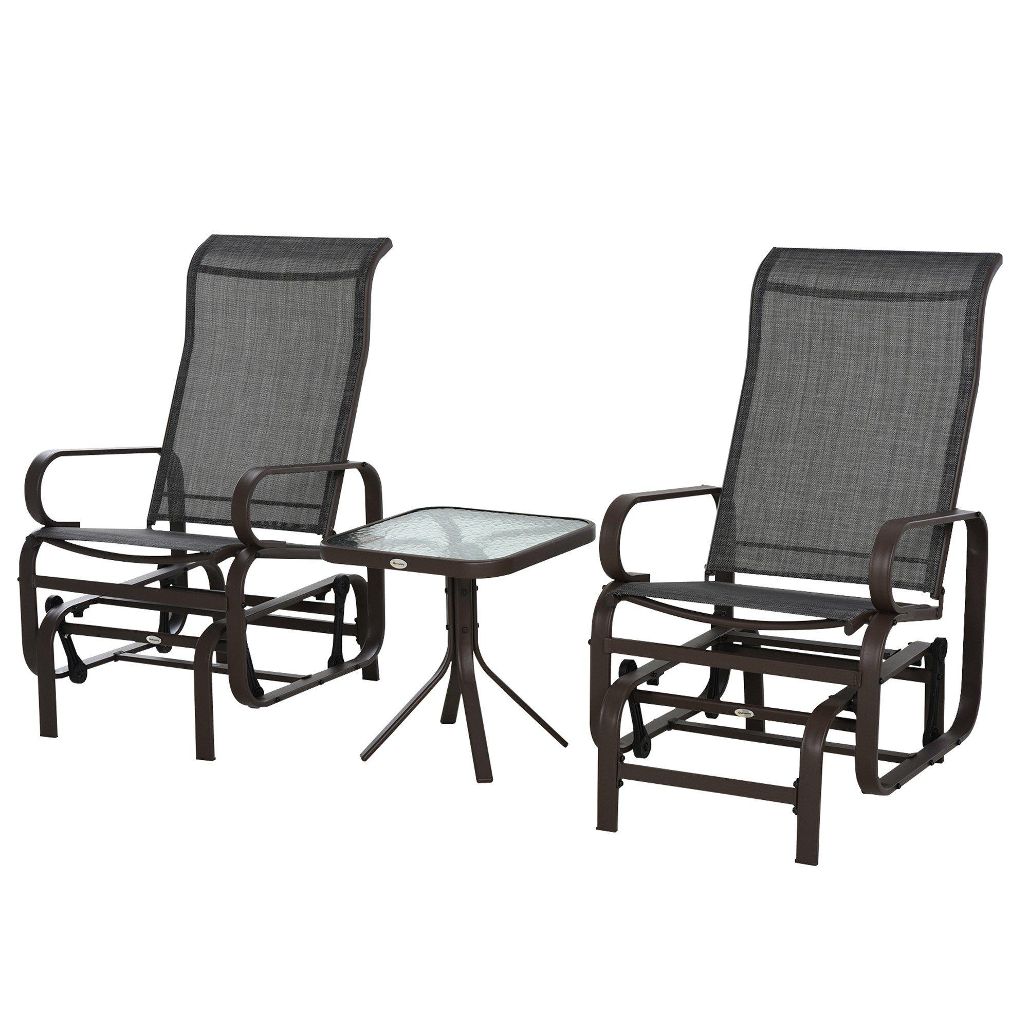 3 Pcs Rocking Chair Gliding Chair Set with Table for Patio Garden