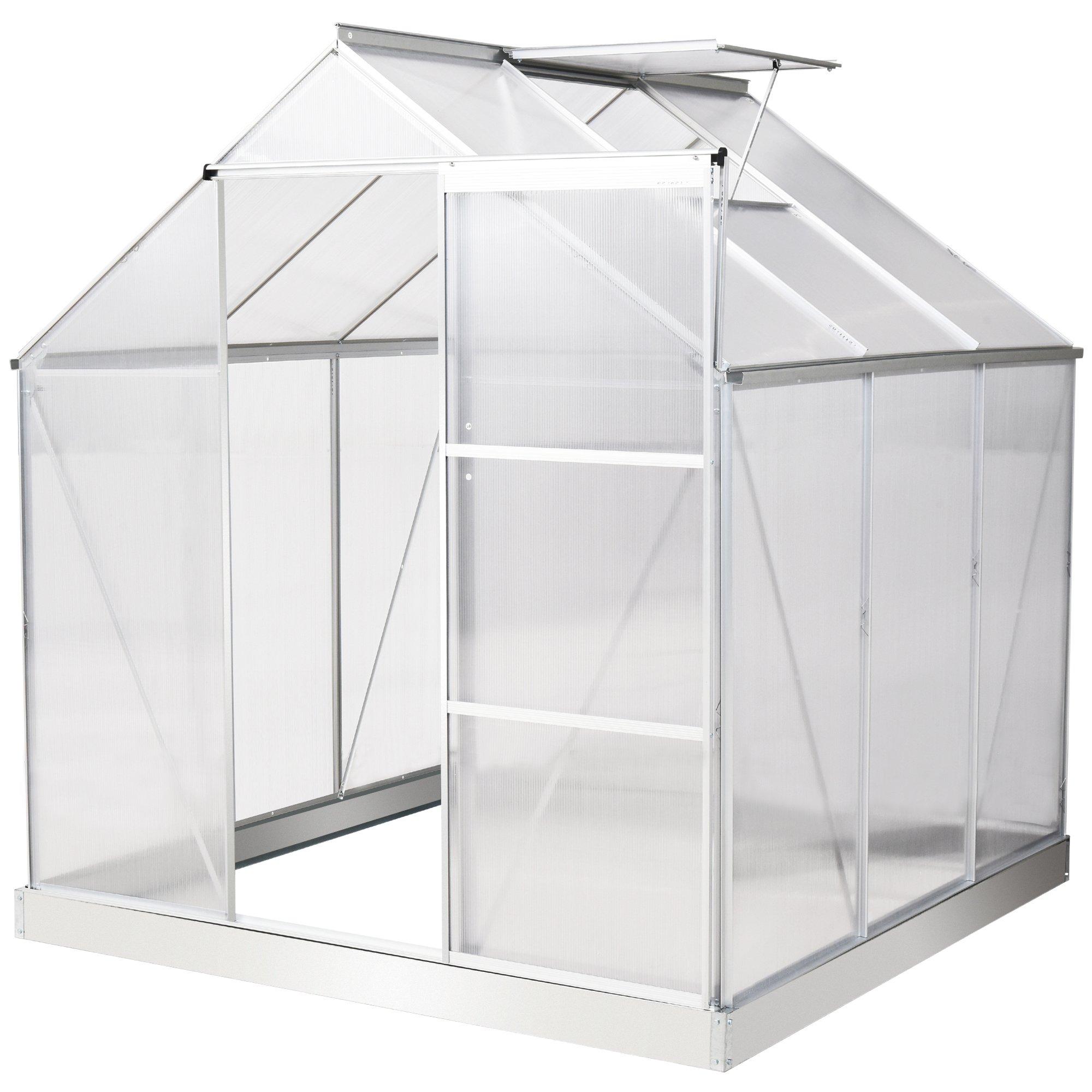 Walk-In Greenhouse Polycarb. Panels Aluminium Frame Sliding Door