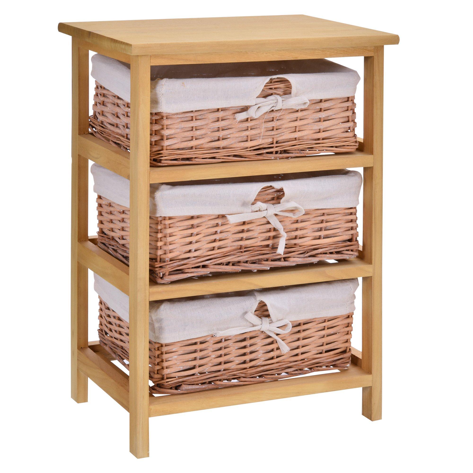 Drawer Dresser Wicker Storage Shelf Unit Wooden Home Organisation