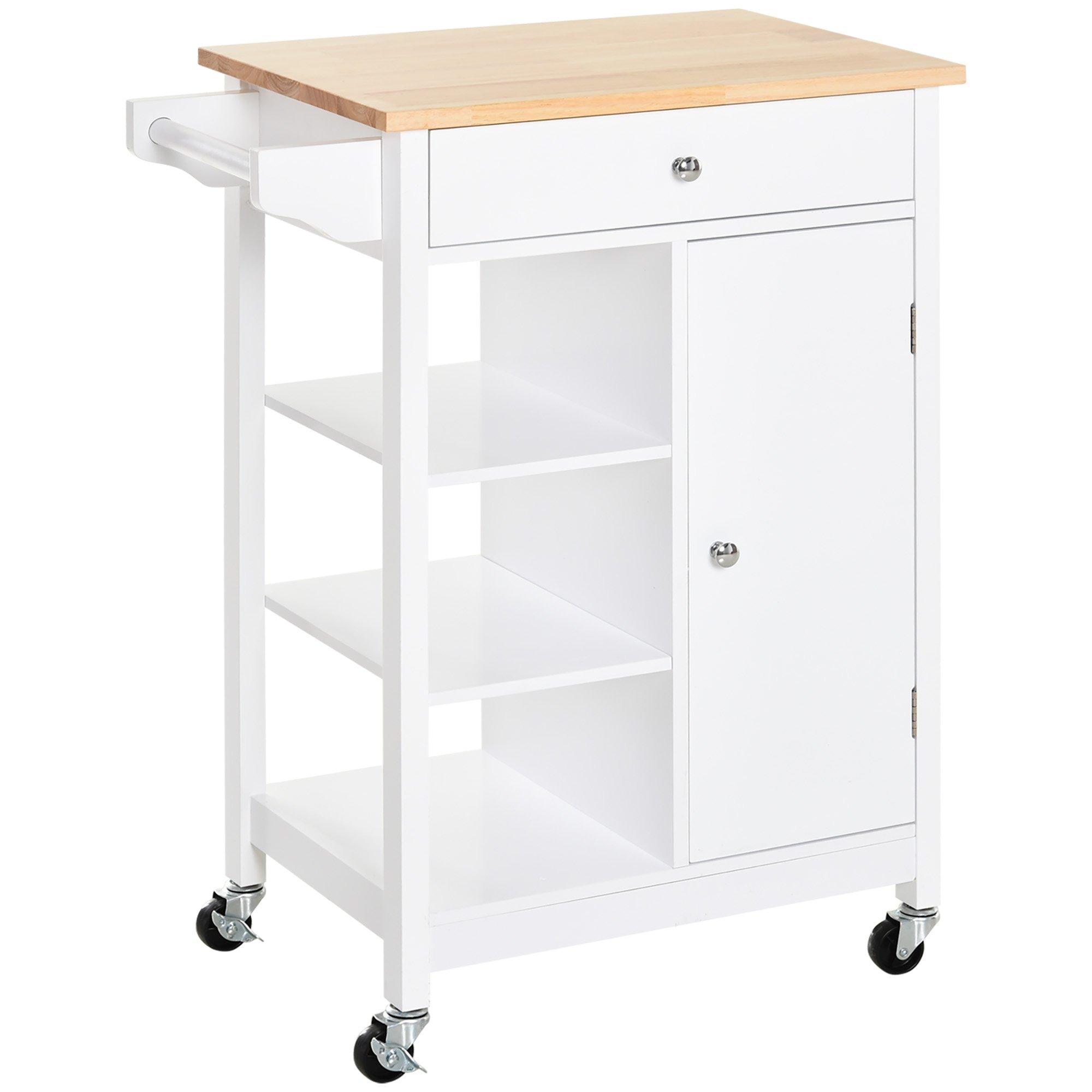 Kitchen Storage Trolley Cart Unit   Wood Top Shelves Cupboard Drawer