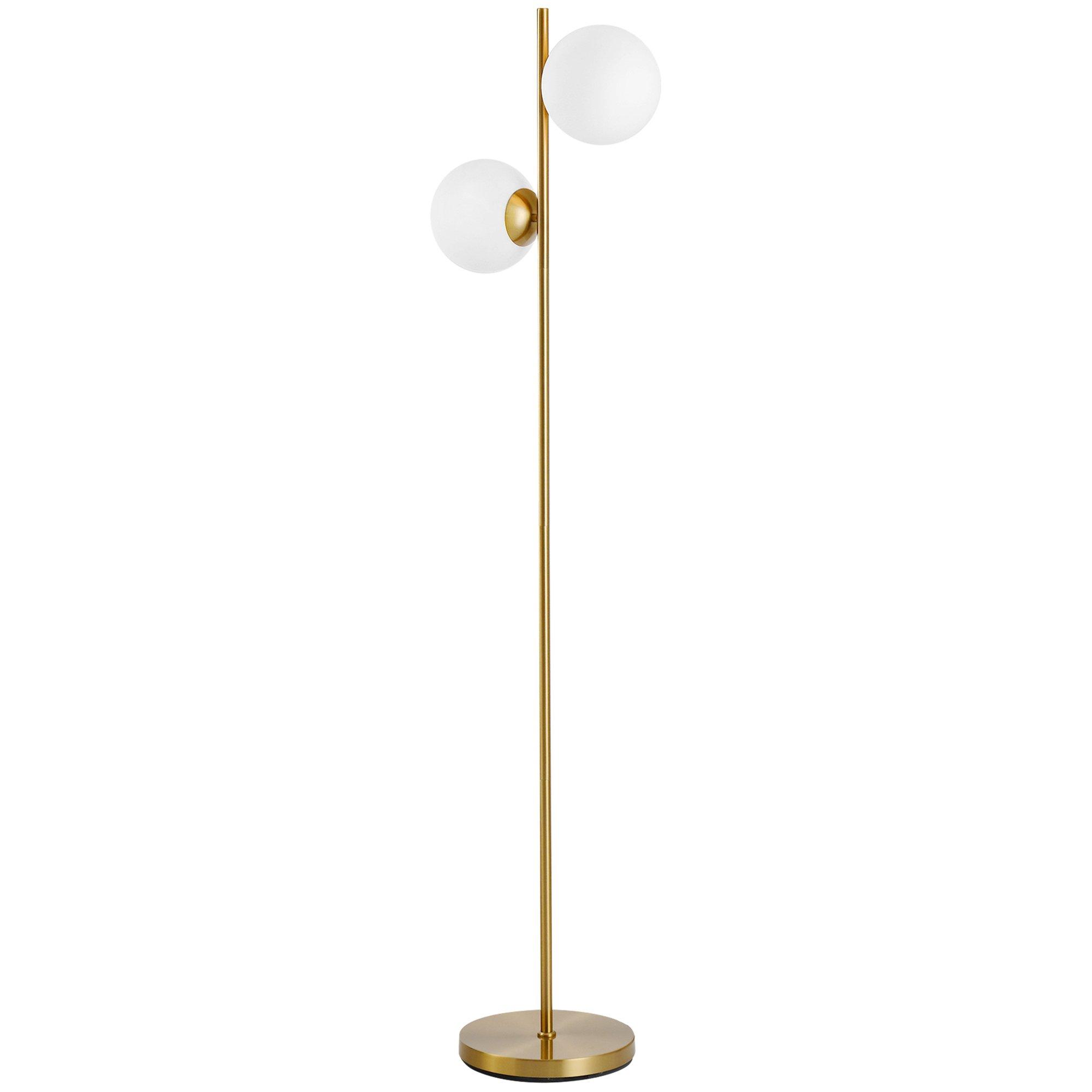 2 Glass Shade Floor Lamp Metal Pole Modern Decorative with Floor