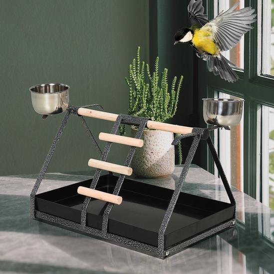 PAWHUT Bird PlayStand with Wooden Perch Ladder Feeding Cups for Macaw Parrot 2