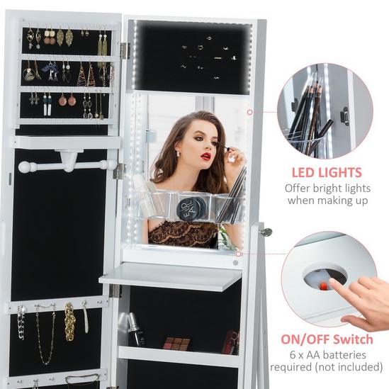 HOMCOM LED Light Jewelry Cabinet Storage Armoire 2 Mirrors Drawers 6