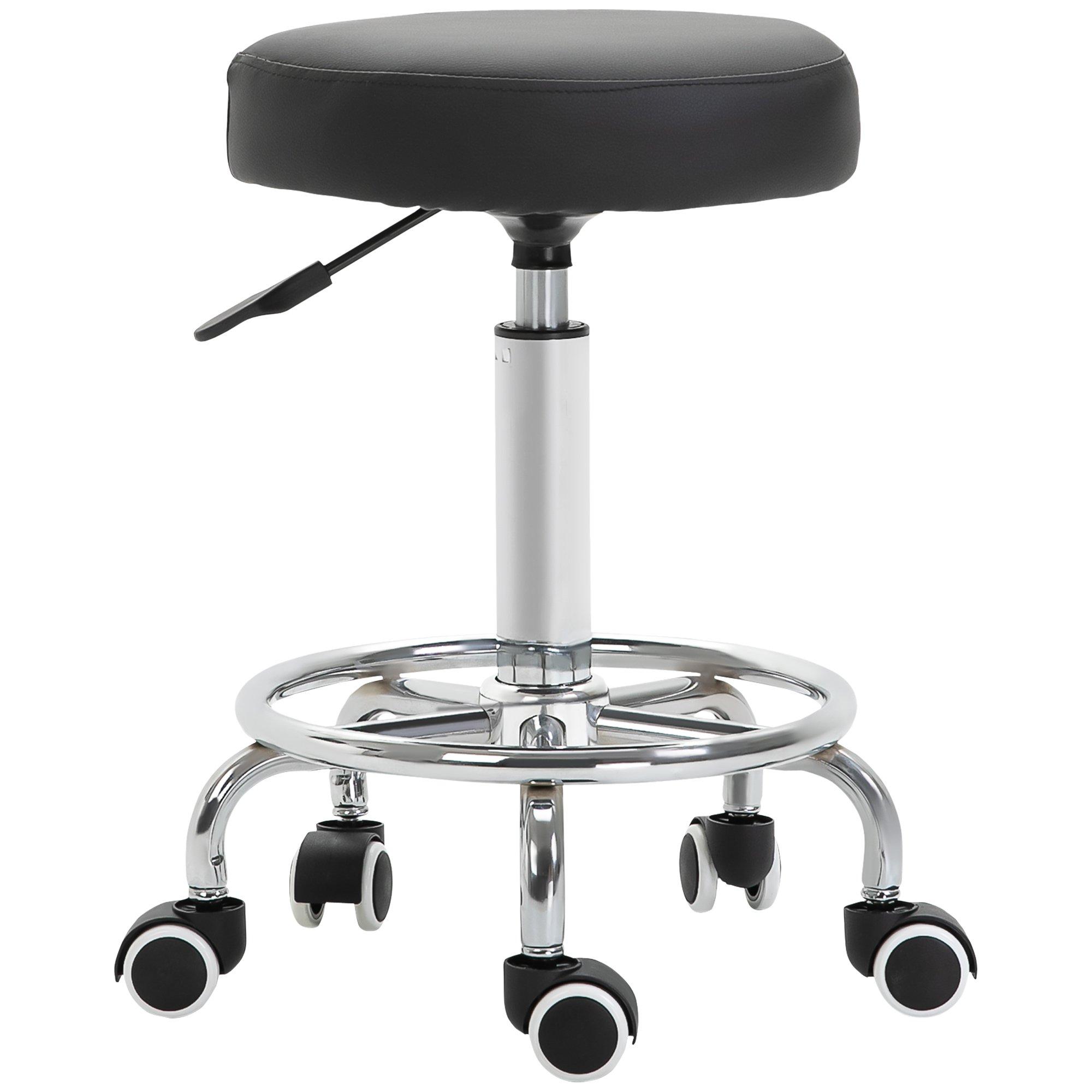 PU Leather Salon Working Beautician Stool Adjustable Height with Footrest