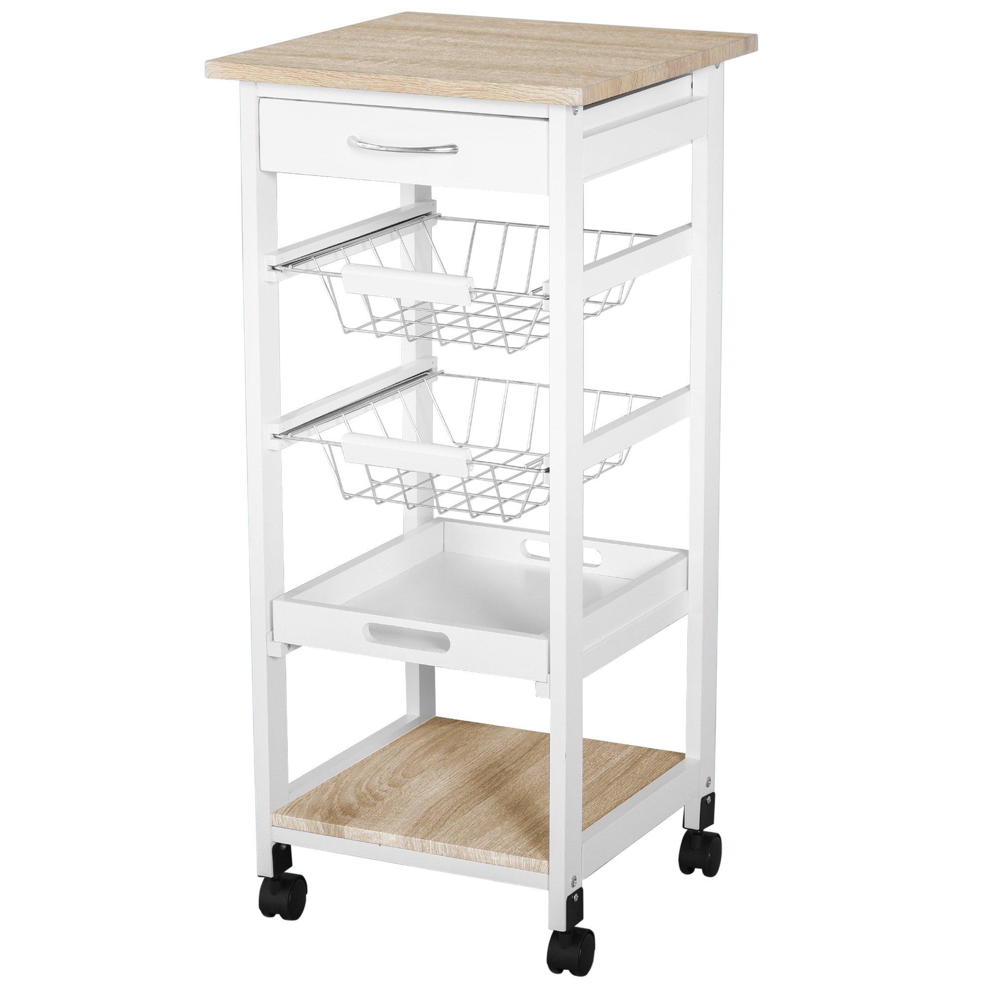 Mobile Rolling Kitchen Island Trolley for Home   Metal Baskets