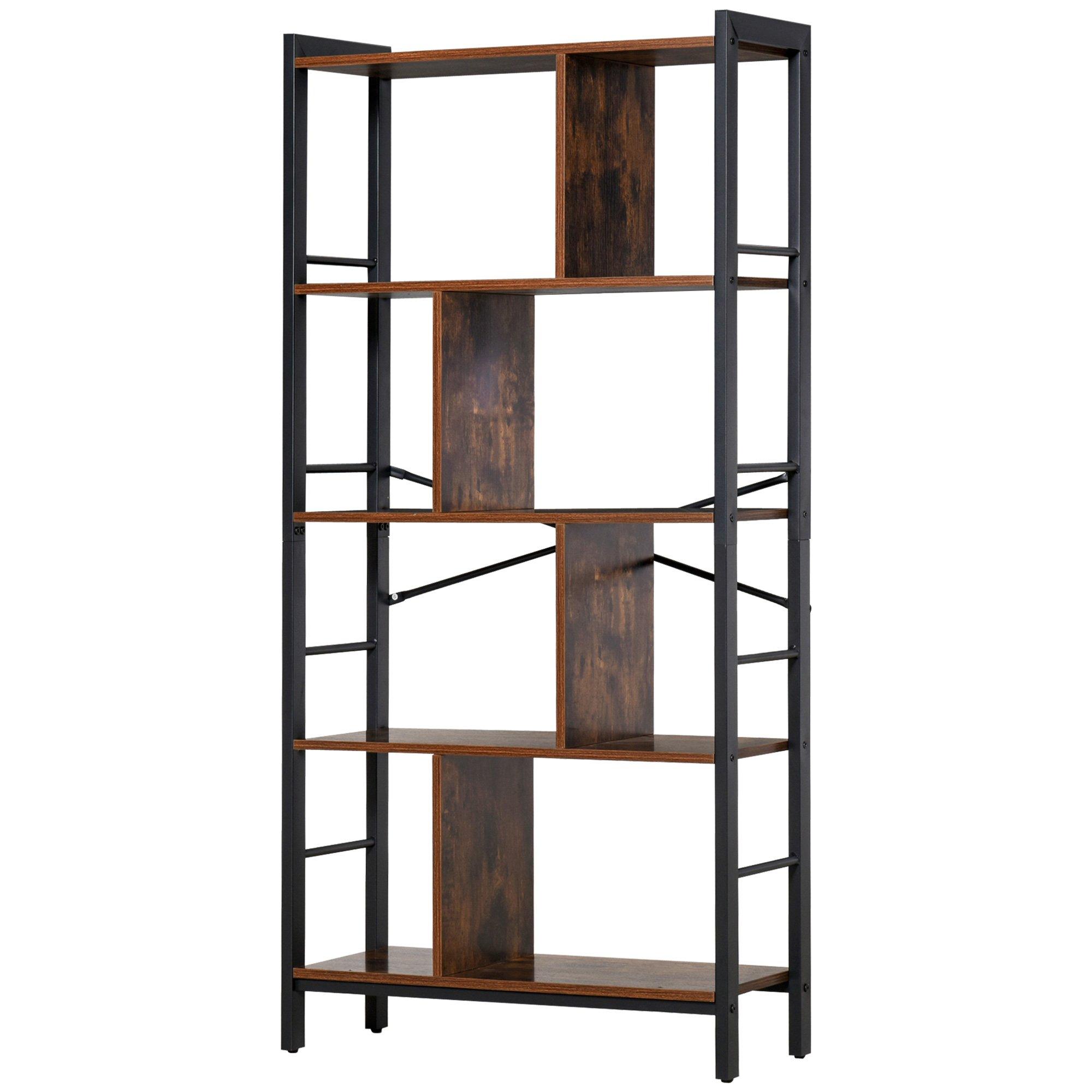 4 Shelf Industrial Style Storage Unit Bookcase with Dividers