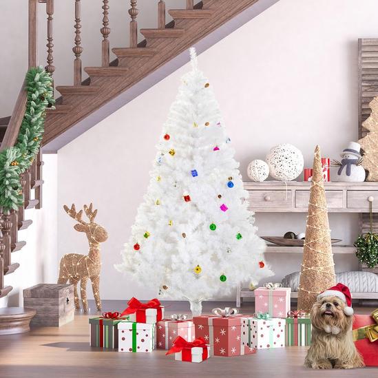 HOMCOM 6ft Snow Artificial Christmas Tree Metal Stand Decorations Home White 3