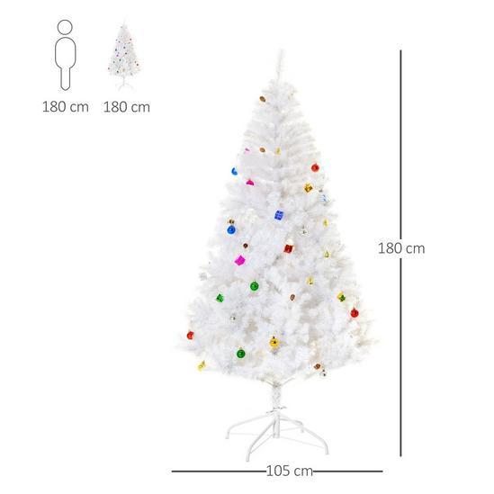 HOMCOM 6ft Snow Artificial Christmas Tree Metal Stand Decorations Home White 4