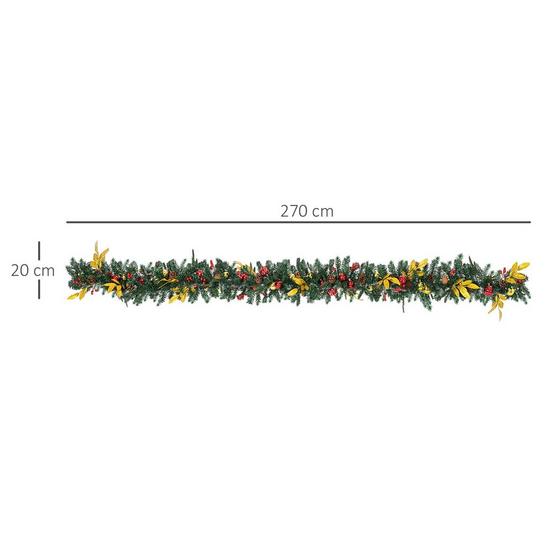 HOMCOM 2.7M Artificial Christmas Garland Pine Cones Decorations Seasonal 3