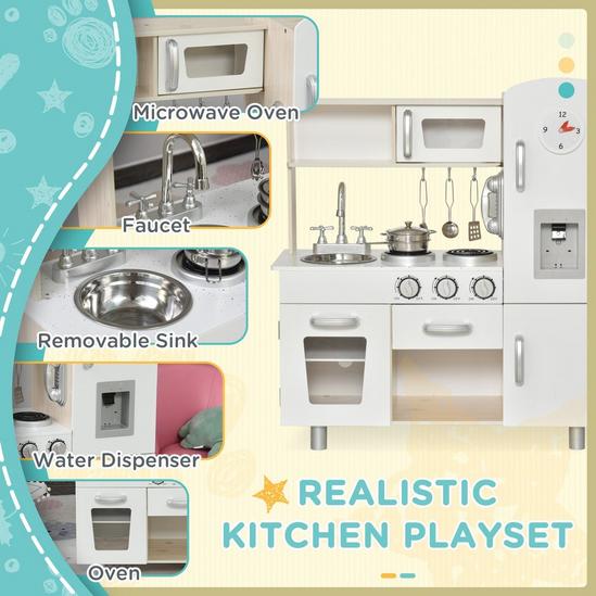 HOMCOM Kids Kitchen Playset with Accessories Large Simulation Kitchen Cooking 4