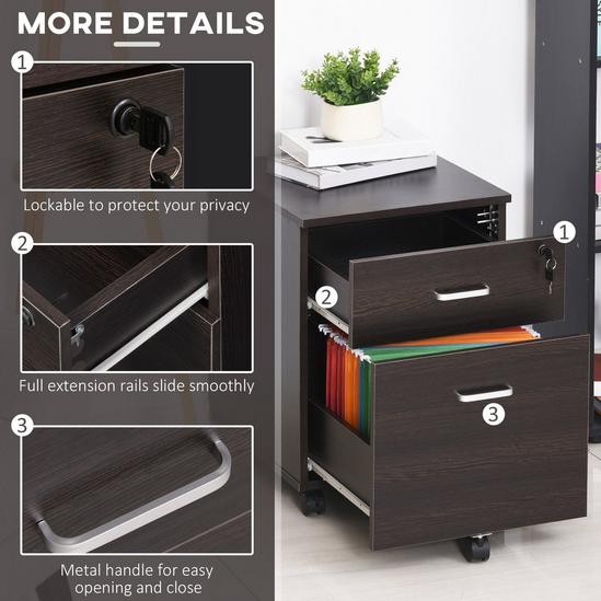 VINSETTO 2-Drawer Locking Office Filing Cabinet with 5 Wheels Rolling Storage 6